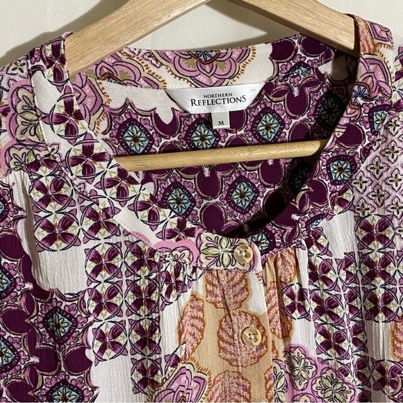 NORTHERN REFLECTIONS bohemian long sleeve dressy flowy  top size M - Picture 2 of 8
